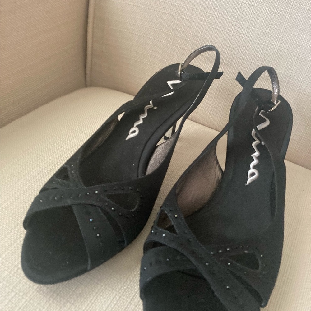 Ladies Mina black open toe strapy  heels for special occasion Ladies 9.5 - Picture 2 of 8
